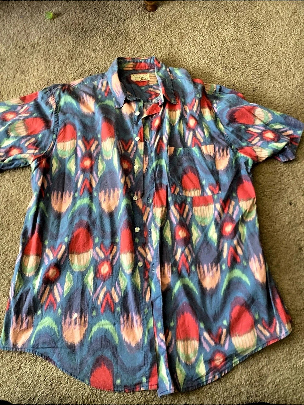 Arrow Collection Button Up Shirt Size X-Large Multicolor Ikat Print 100% cotton